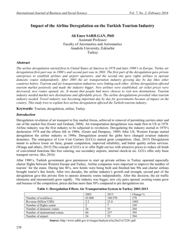 Impact of the Airline Deregulation on the Turkish Tourism Industry