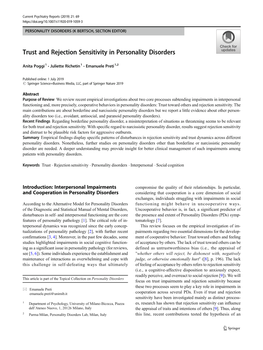Trust and Rejection Sensitivity in Personality Disorders
