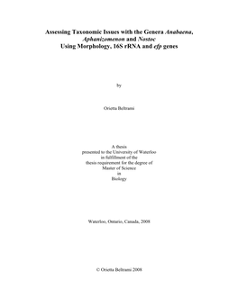 Assessing Taxonomic Issues with the Genera Anabaena, Aphanizomenon and Nostoc Using Morphology, 16S Rrna and Efp Genes