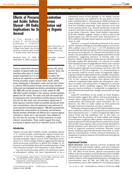 Effects of Precursor Concentration and Acidic Sulfate in Aqueous Glyoxal