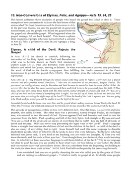13. Non-Conversions of Elymas, Felix, and Agrippa—Acts 13, 24, 26 This Lesson Addresses Three Examples of People Who Heard the Gospel but Failed to Obey It