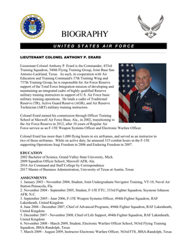 Page 1 LIEUTENANT COLONEL ANTHONY P. ERARD Lieutenant
