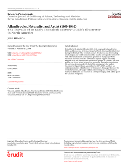 Allan Brooks, Naturalist and Artist (1869-1946) the Travails of an Early Twentieth Century Wildlife Illustrator in North America Joan Winearls