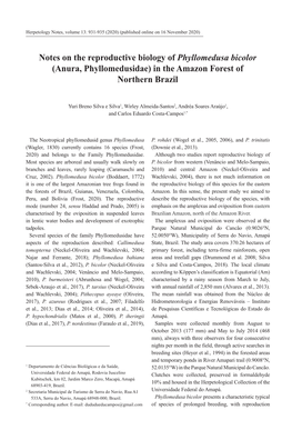 Notes on the Reproductive Biology of Phyllomedusa Bicolor (Anura, Phyllomedusidae) in the Amazon Forest of Northern Brazil