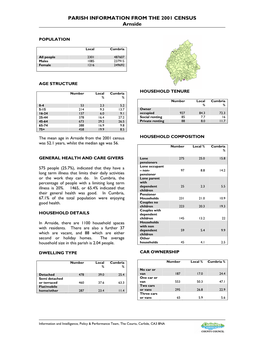 PARISH INFORMATION from the 2001 CENSUS Arnside