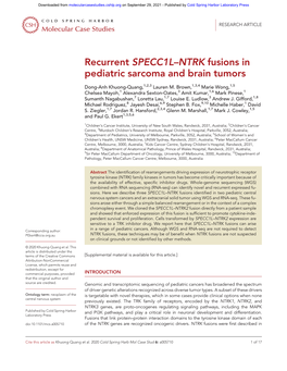 Recurrent SPECC1L–NTRK Fusions in Pediatric Sarcoma and Brain Tumors