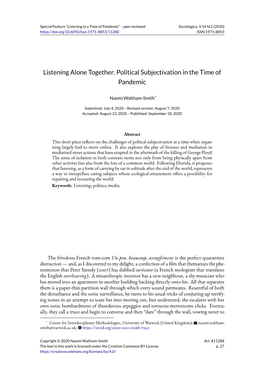 Listening Alone Together. Political Subjectivation in the Time of Pandemic