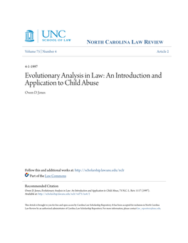 Evolutionary Analysis in Law: an Introduction and Application to Child Abuse Owen D