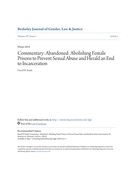 Abandoned: Abolishing Female Prisons to Prevent Sexual Abuse and Herald an End to Incarceration David W