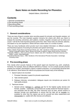 Basic Notes on Audio Recording for Phonetics Contents