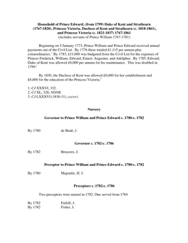 Household of Prince Edward, (From 1799) Duke of Kent and Strathearn (1767-1820), Princess Victoria, Duchess of Kent and Strathearn (C