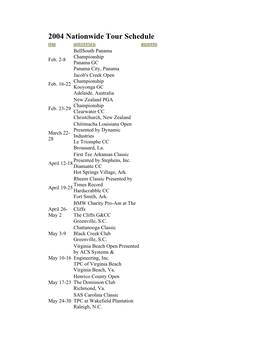 2004 Nationwide Tour Schedule
