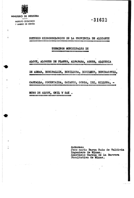 ESTUDIO HIDROGEOLOGICO DE LA PROVINCIA DE ALICANTE TERMIROS 1,Di1nicipales IIE ALCOY,. ALCOCER DE PLANES, ALFAFARA, AGRES, ALQUE