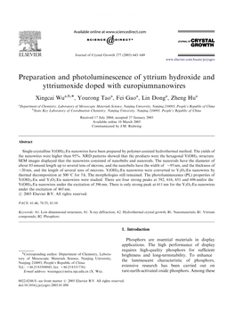 Preparation and Photoluminescence of Yttrium Hydroxide and Yttriumoxide Doped with Europiumnanowires