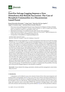 Post-Fire Salvage Logging Imposes a New Disturbance That Retards Succession: the Case of Bryophyte Communities in a Macaronesian Laurel Forest