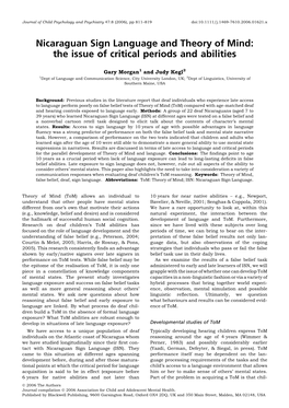 Nicaraguan Sign Language and Theory of Mind: the Issue of Critical Periods and Abilities