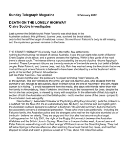 Sunday Telegraph Magazine DEATH on the LONELY HIGHWAY Claire