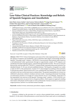 Low-Value Clinical Practices: Knowledge and Beliefs of Spanish Surgeons and Anesthetists