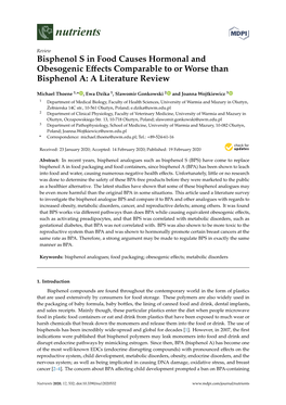 Bisphenol S in Food Causes Hormonal and Obesogenic Effects