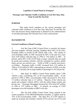 Passenger and Vehicular Traffic Conditions at Lok Ma Chau, Man Kam to and Sha Tau Kok