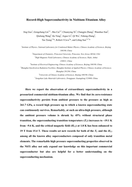 Record-High Superconductivity in Niobium-Titanium Alloy