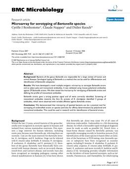 Microarray for Serotyping of Bartonella Species Cyrille J Bonhomme†, Claude Nappez† and Didier Raoult*