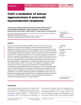 CUX1 in Pancreatic 21:6 879–890 Research Neuroendocrine Neoplasms