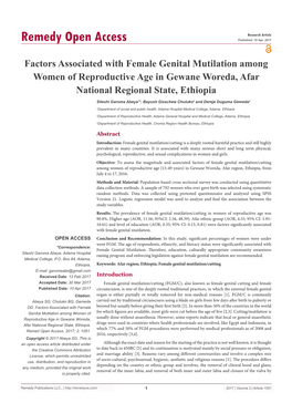 Factors Associated with Female Genital Mutilation Among Women of Reproductive Age in Gewane Woreda, Afar National Regional State, Ethiopia