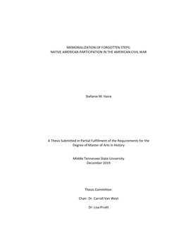 Memorialization of Forgotten Steps: Native American Participation in the American Civil War