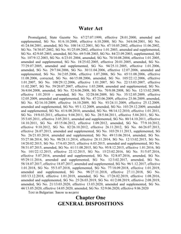 Water Act Chapter One GENERAL DISPOSITIONS