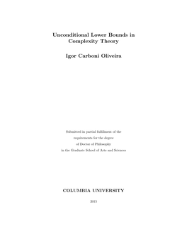 Unconditional Lower Bounds in Complexity Theory Igor Carboni