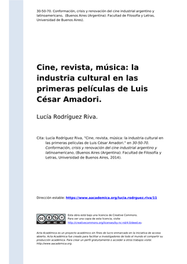 La Industria Cultural En Las Primeras Películas De Luis César Amadori