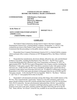 Page 1 of 6 122-3252 UNITED STATES of AMERICA BEFORE the FEDERAL TRADE COMMISSION COMMISSIONERS: Edith Ramirez, Chairwoman Julie