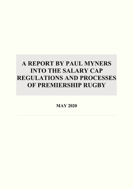 A Report by Paul Myners Into the Salary Cap Regulations and Processes of Premiership Rugby