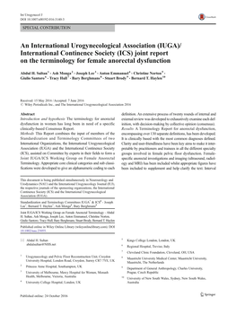 (ICS) Joint Report on the Terminology for Female Anorectal Dysfunction