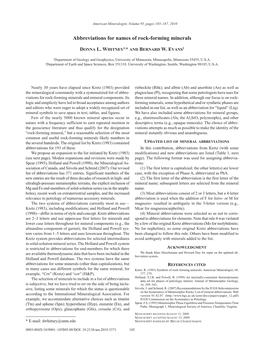 Abbreviations for Names of Rock-Forming Minerals