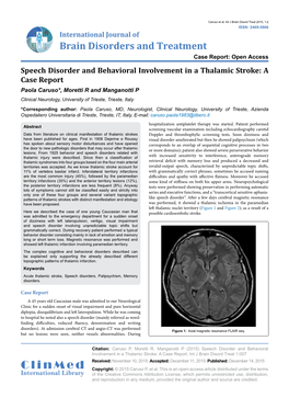 Speech Disorder and Behavioral Involvement in a Thalamic Stroke: A