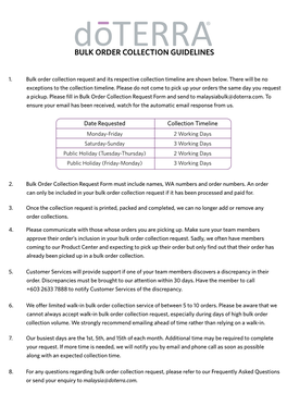 Bulk Order Collection Guidelines