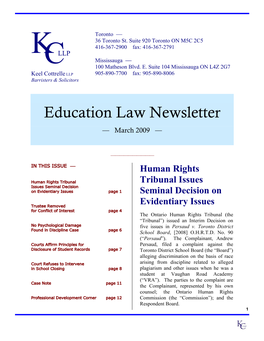 Education Law Newsletter — March 2009 —