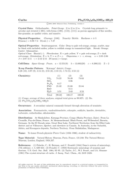 Curite Pb3(UO2)8O8(OH)6 • 3H2O C 2001-2005 Mineral Data Publishing, Version 1