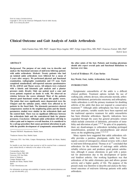 Clinical Outcome and Gait Analysis of Ankle Arthrodesis