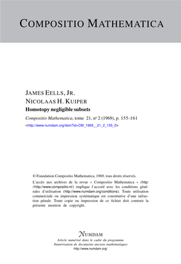 Homotopy Negligible Subsets Compositio Mathematica, Tome 21, No 2 (1969), P