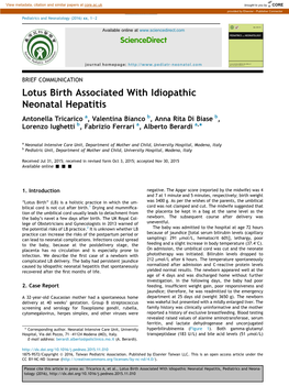 Lotus Birth Associated with Idiopathic Neonatal Hepatitis