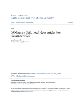 06 Notes on Daily Local News Articles from November 1929 James Bencrowsky West Chester University of Pennsylvania