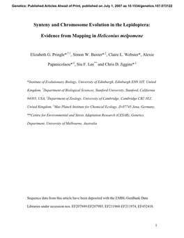 Synteny and Chromosome Evolution in the Lepidoptera