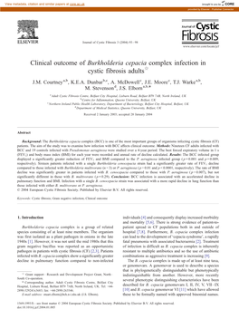 Clinical Outcome of Burkholderia Cepacia Complex Infection in Cystic Fibrosis Adults$