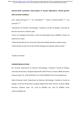 Genome-Wide Association Meta-Analysis of Cocaine Dependence: Shared Genetics