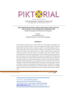 PIKTORIAL L Journal of Humanities Sastra Indonesia L Universitas Pamulang Jl