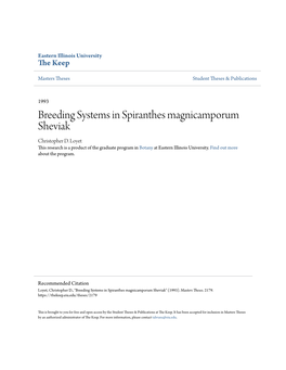 Breeding Systems in Spiranthes Magnicamporum Sheviak Christopher D