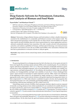 Deep Eutectic Solvents for Pretreatment, Extraction, and Catalysis of Biomass and Food Waste